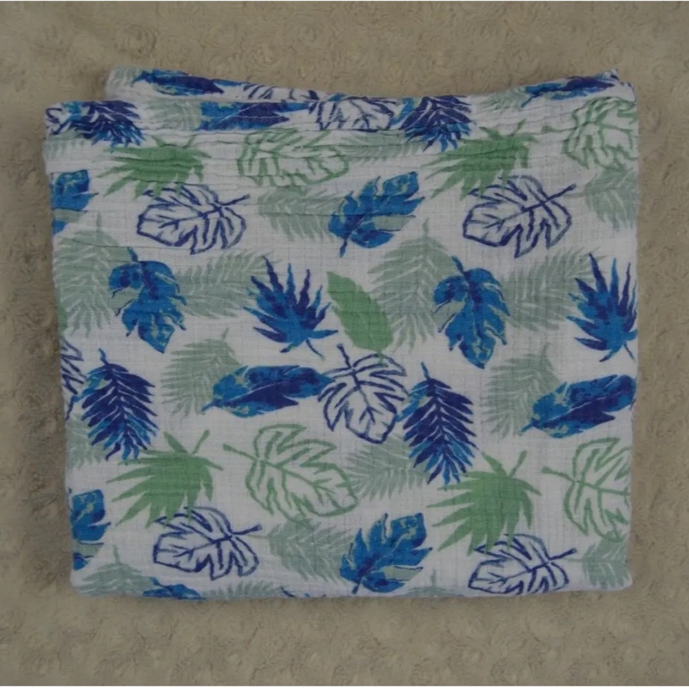 Bebe au Lait Pure & Simple Leaf Baby Swaddle Blanket Blue Green White Leaves